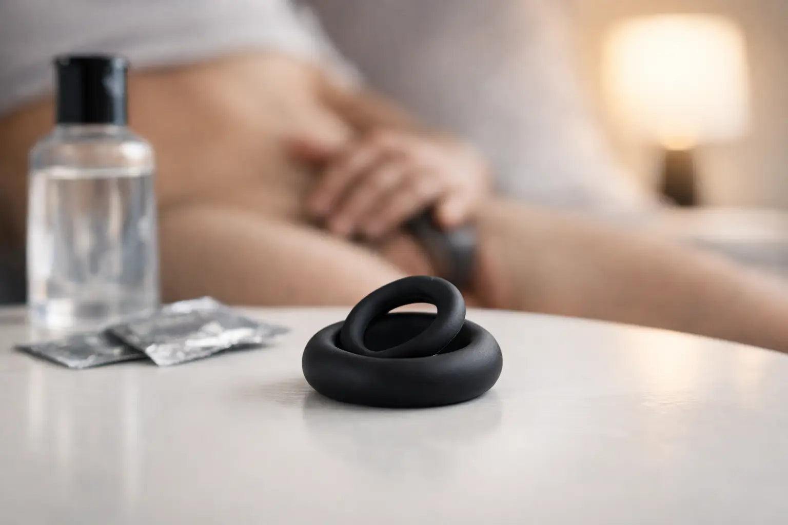 Soft silicone cock ring for beginners with vibrator and lubricant for safe use