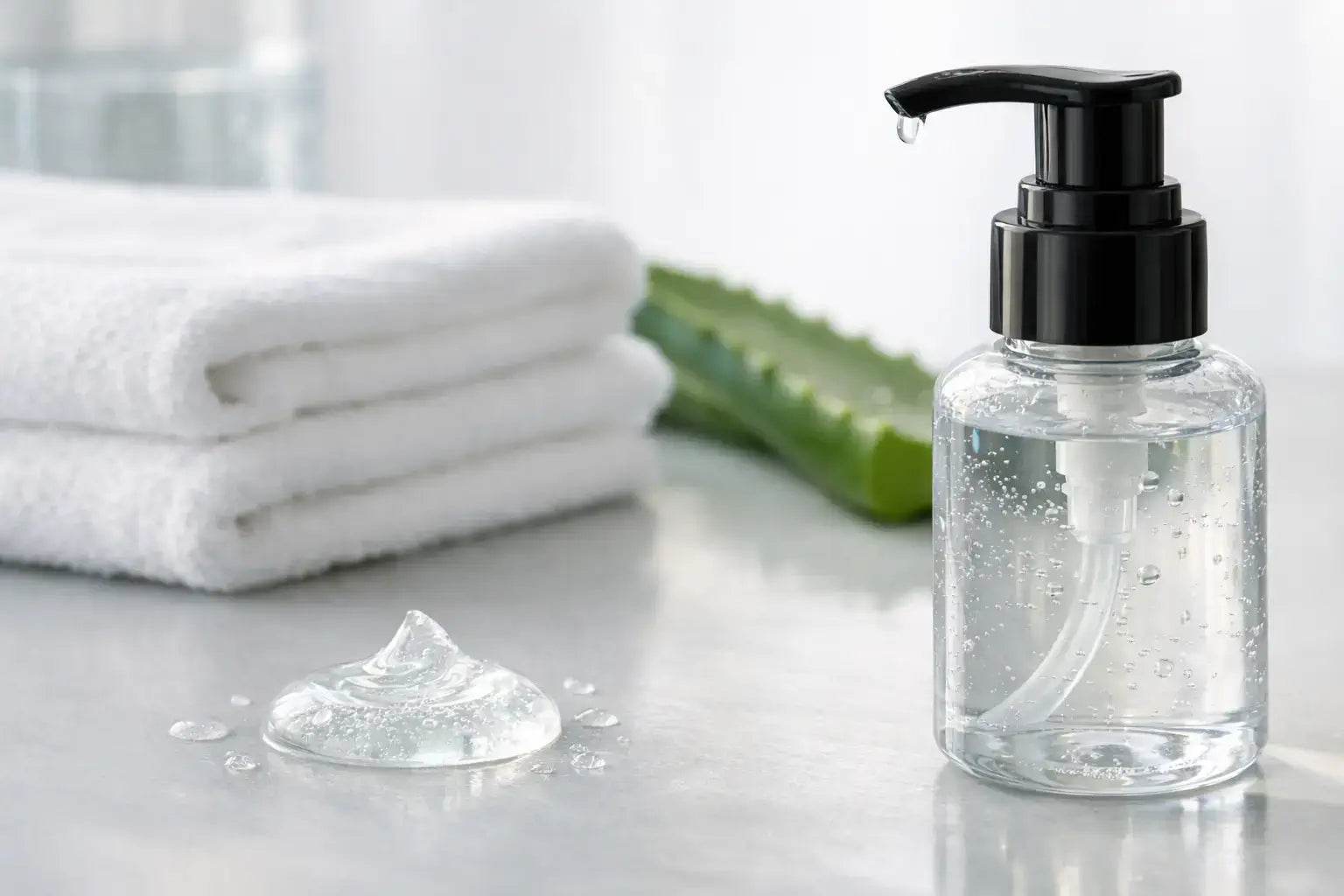 bottle of water based lube for sensitive skin on white background