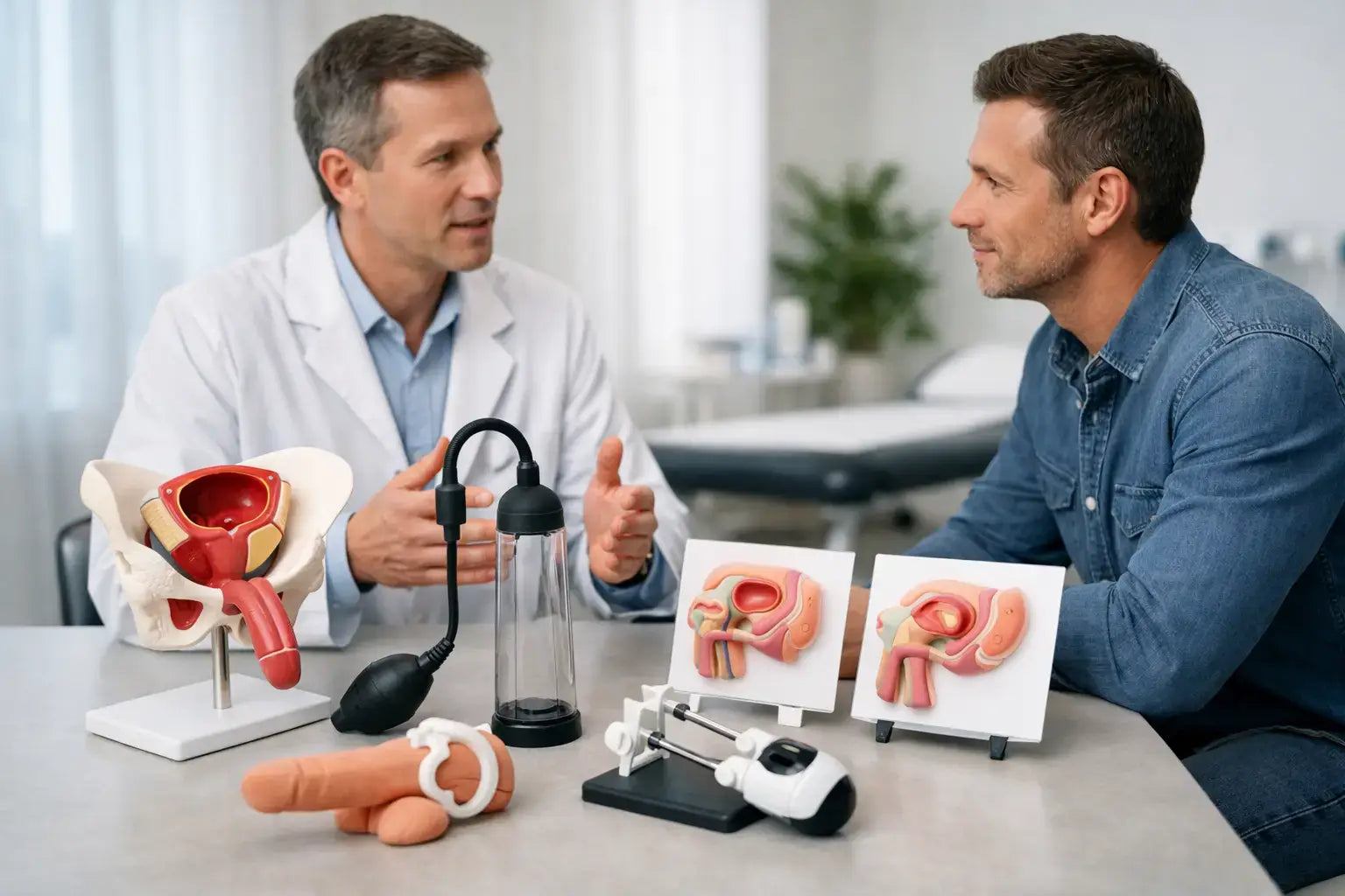 Clear penis pump device illustrating penis pump benefits for enhanced erection and sexual wellness