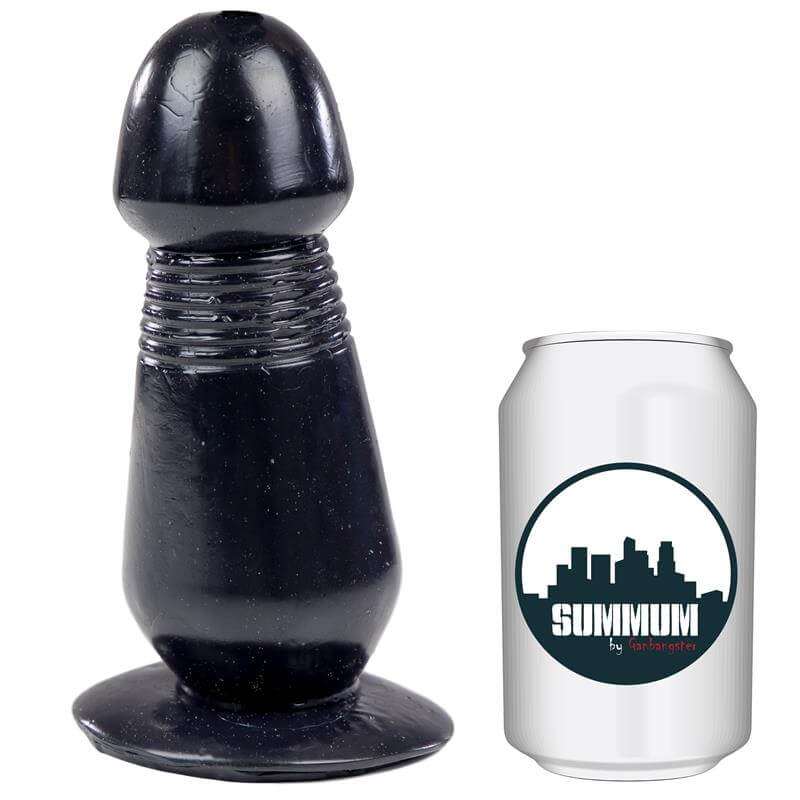 Dildo Tiny 18 cm vinyl dildo with rounded head, raised contoured shaft, and wide base for grip