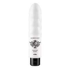 Silicone-based Lubricants in a white ergonomic bottle with a black cap and ornate black label