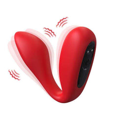 Couple Vibes red U-shaped wearable vibrator with a flexible, smooth silicone body and black control panel
