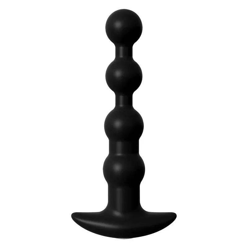 Anal Fantasy Elite Collection for Adult Enthusiasts: black smooth silicone anal plug with graduated bulbs and flared base