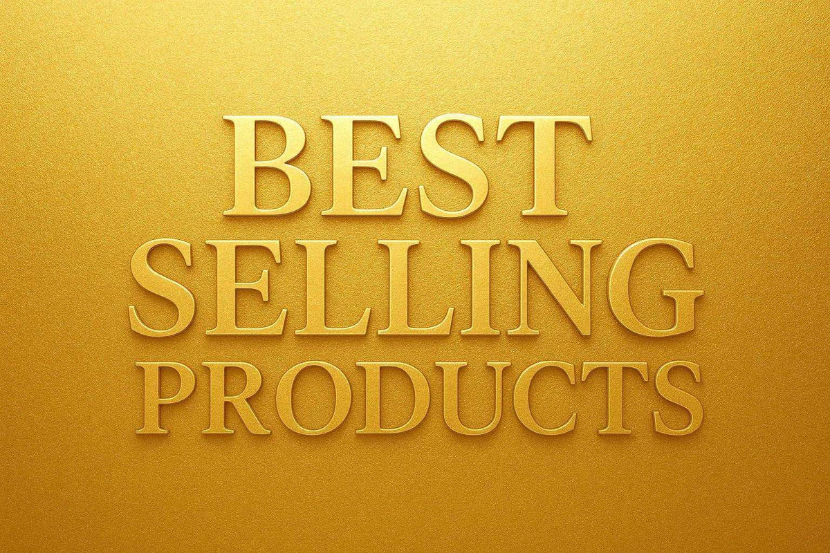 Gold background with embossed text Best Selling Products