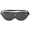 Blindfolds in black faux leather with stitched scalloped eye cups, three silver studs and an adjustable elastic strap