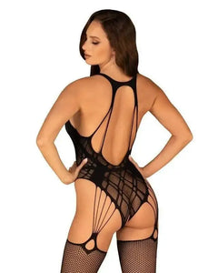 Svart nät-bodysuit med strumpeband, sensuell lingerie från SecretSexToys – bodysuits korsetter helkroppsplagg