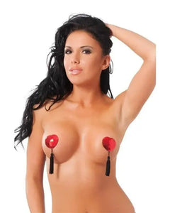 Röda pasties som sexigt bh inlägg med tofsar från SecretSexToys