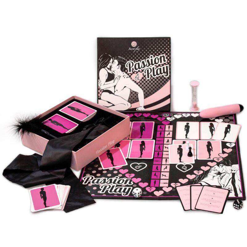 Card Games set featuring pink and black cards, board, and accessories with a romantic Passion Play theme
