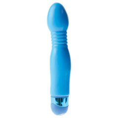 CLASSIX blue personal massager with a smooth contoured body, ridged neck and shiny metallic band near the base