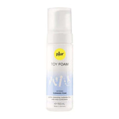 Cleaning and Maintenance toy cleaning foam in a white 150 ml bottle with a yellow pjur logo and blue accents