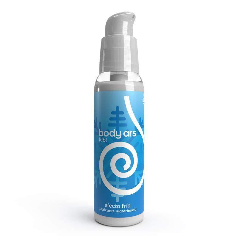 Cooling Effect water-based lubricant in a blue bottle with a white pump and bold white swirl design