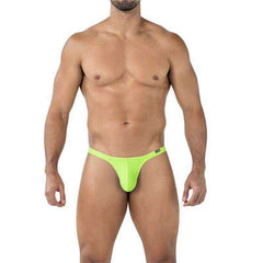 CUT4MEN men's thong underwear in neon lime green with a smooth fabric finish and narrow elastic waistband