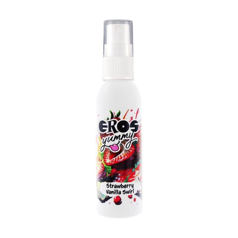 Edible Powders/Paints white spray bottle of strawberry vanilla swirl edible decoration with colorful fruit graphics