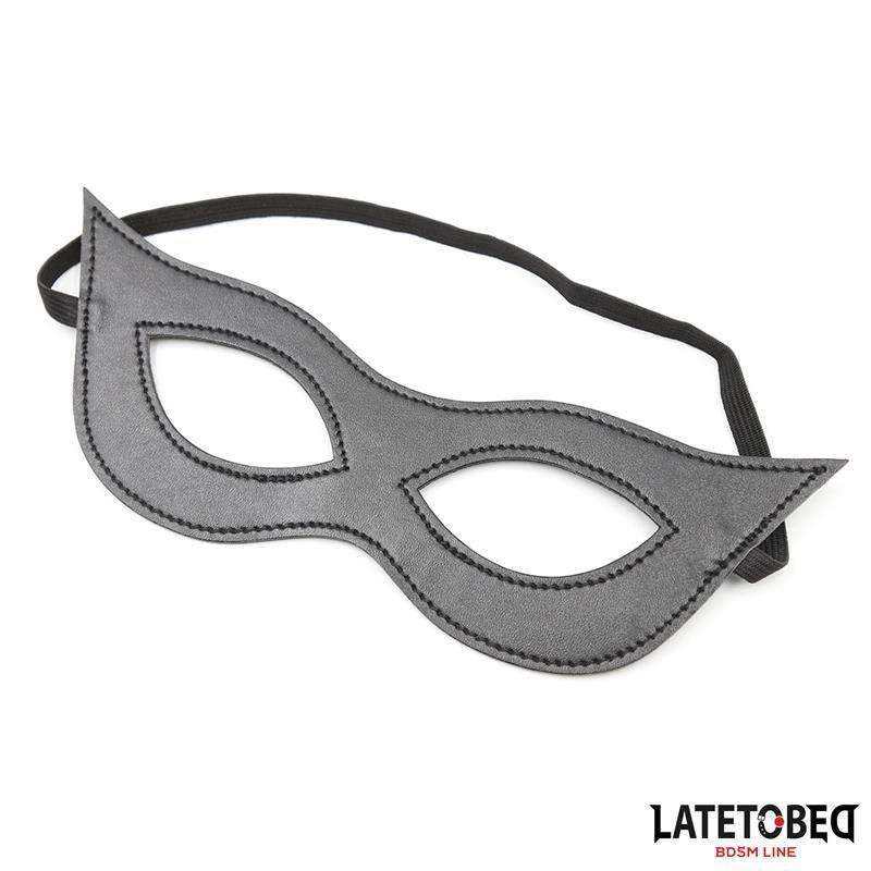 Eye-Masks grey fabric masquerade eye mask with two eye cutouts, black stitched edging and elastic strap
