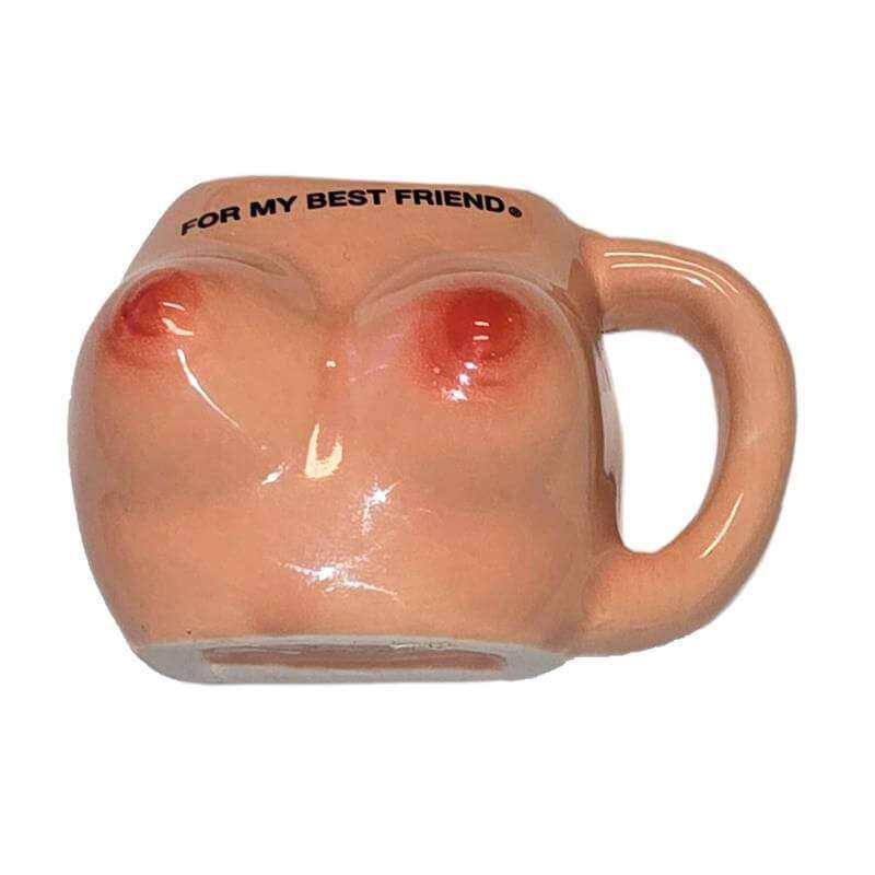 Frisge Magnets peach ceramic mug-shaped magnet with a handle, red eye details and “FOR MY BEST FRIEND” text