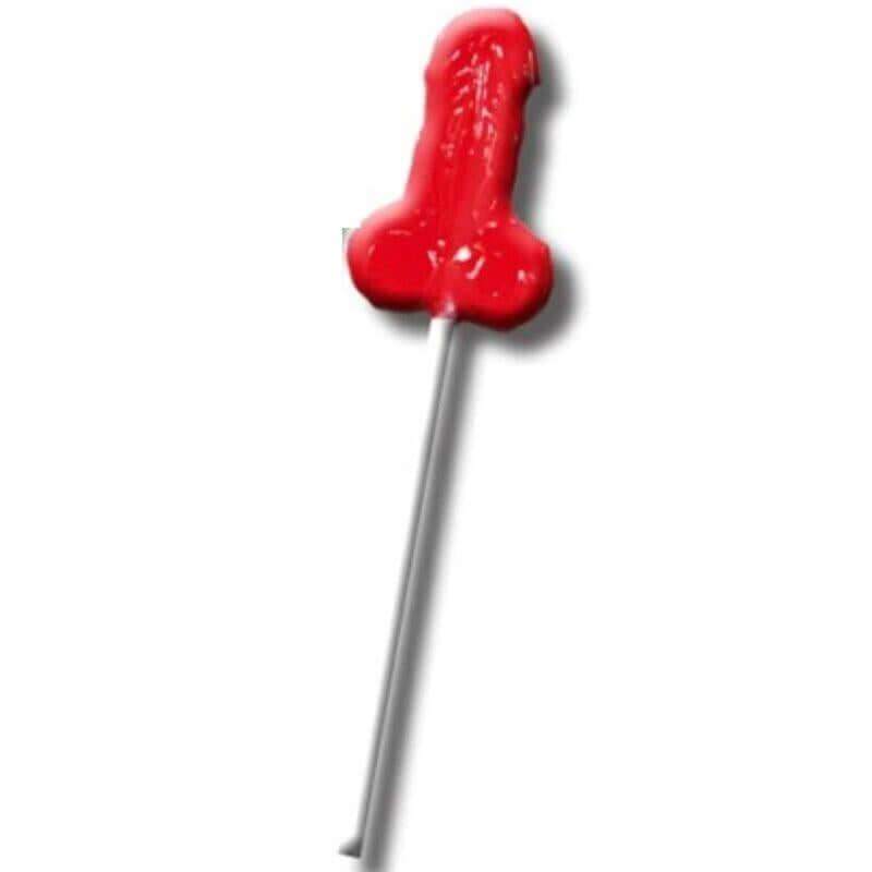 Lollipops shaped like a penis, with glossy red candy on a long white stick