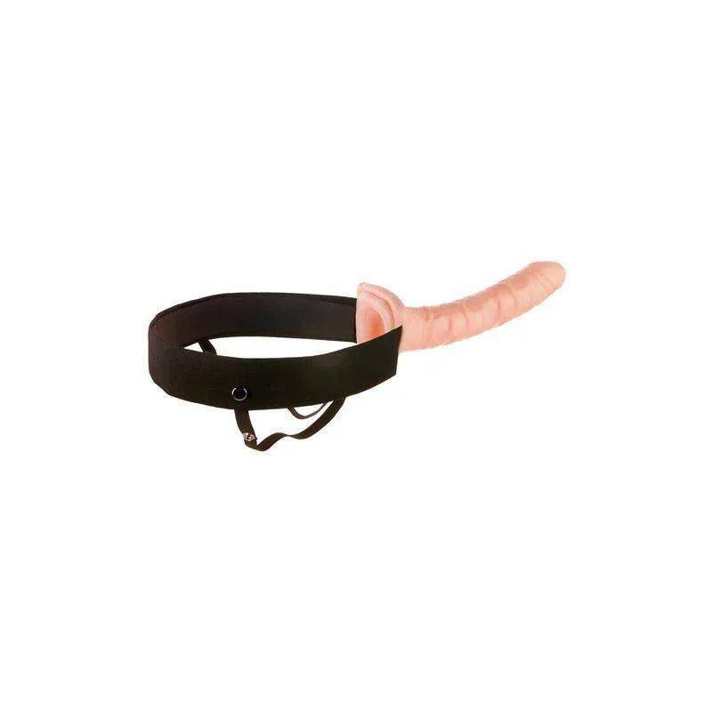 Penis Extensions accessory with a flesh-pink ribbed silicone shaft and adjustable black strap harness.