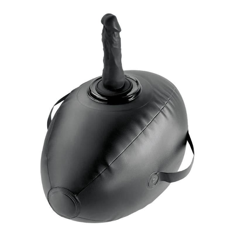 Seats and Pillows black inflatable exercise hopper with smooth vinyl surface, molded handle, seam detailing and side straps