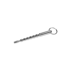 Urethra Dilators, polished silver metal rod with graduated rounded ridges and a circular key ring handle