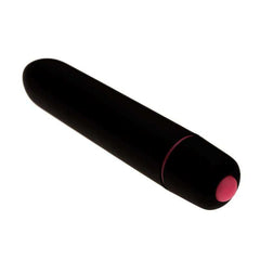 Vibrator Bullets compact black cylindrical vibrator with a smooth matte body, slim magenta ring and pink end button