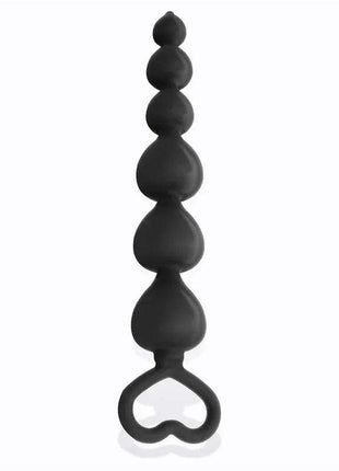Clyde Beaded Butt Plug with Easy Pull Ring Silicone Black