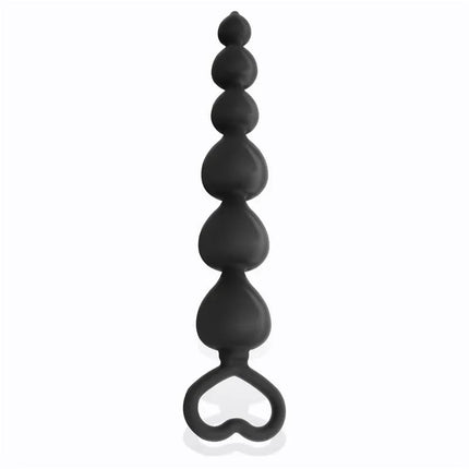 Clyde Beaded Butt Plug with Easy Pull Ring Silicone Black