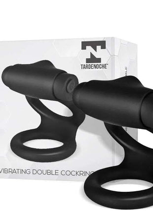 Denver Double Cockring with Vibrating Bullet USB Silicone Black