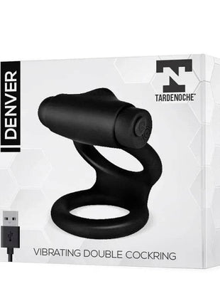 Denver Double Cockring with Vibrating Bullet USB Silicone Black