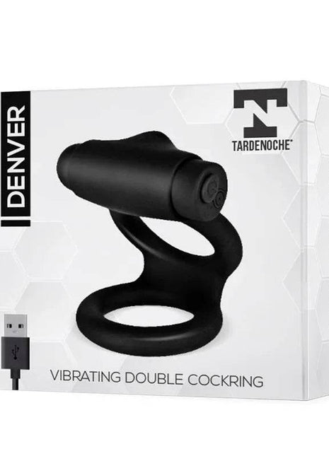 Denver Double Cockring with Vibrating Bullet USB Silicone Black