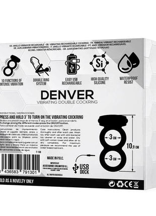 Denver Double Cockring with Vibrating Bullet USB Silicone Black