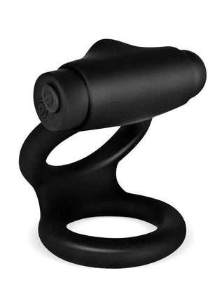 Denver Double Cockring with Vibrating Bullet USB Silicone Black