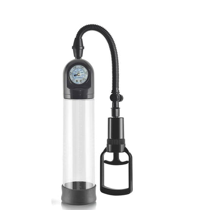 Penis Pump with Pressure Gauge Maximizer Worx VX2 with transparent ABS cylinder, hand lever, and silicone base sleeve