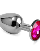 Butt Plug Silver Rosebud Classic with Fuchsia Jewel Size S