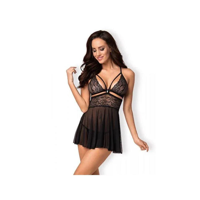 Babydoll and Thong Set Black S M