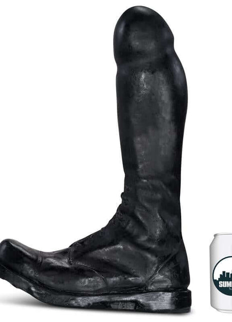 Green Go 32 cm green vinyl fisting dildo with boot-shaped profile and large realistic shaft