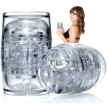 Riley Reid Quickshot masturbator with transparent case, SuperSkin sleeve, dual-entry vagina and anus design, 11 cm