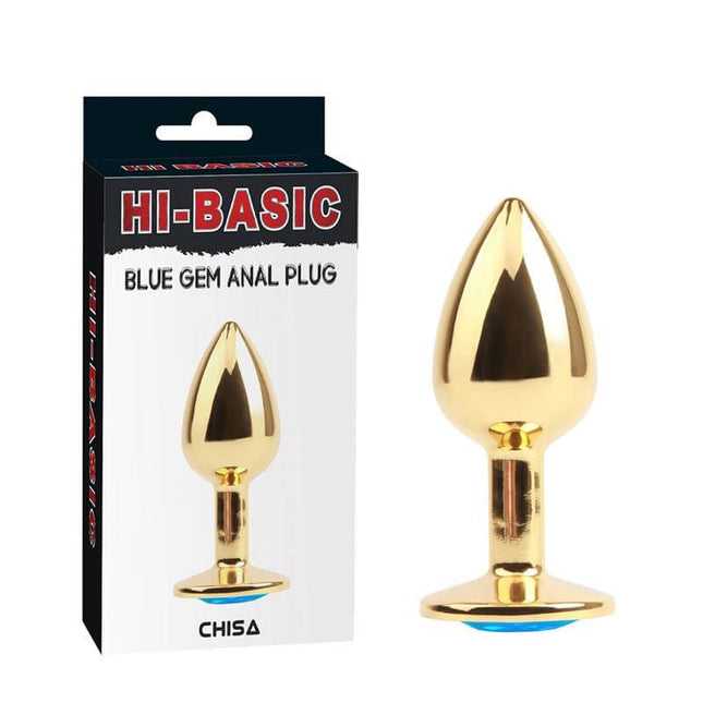 Golden Butt Plug with Blue Jewel