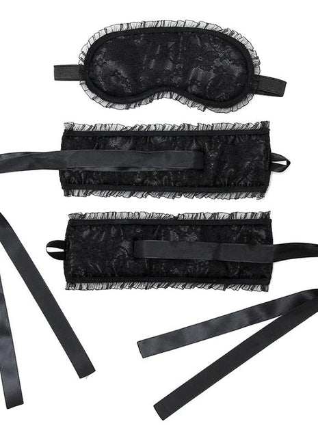 Bondage Satin Look Handcuffs with Mask Black