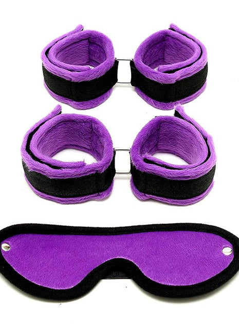 Handcuffs Foot Cuffs and Mask Purple
