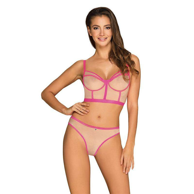 Nudelia 2 Pieces Set pink sensual bra and thong lingerie with adjustable straps