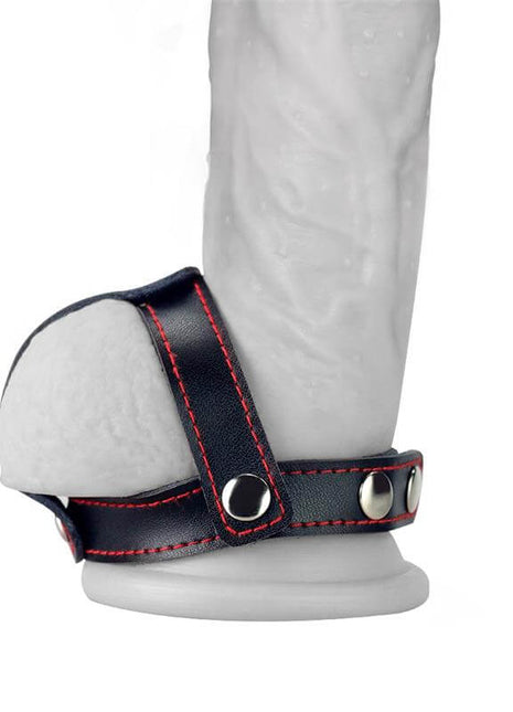 Leather Cock Ring with Ball Divider