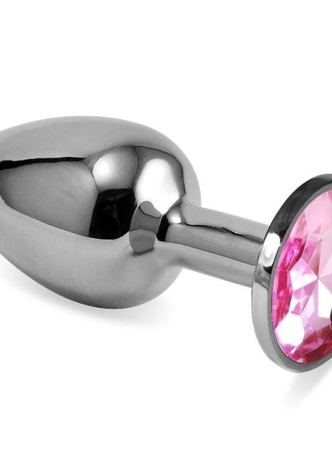 Butt Plug Silver Rosebud Classic size S in nickel-free metal with rounded tip, slim neck, rounded base and pink jewel