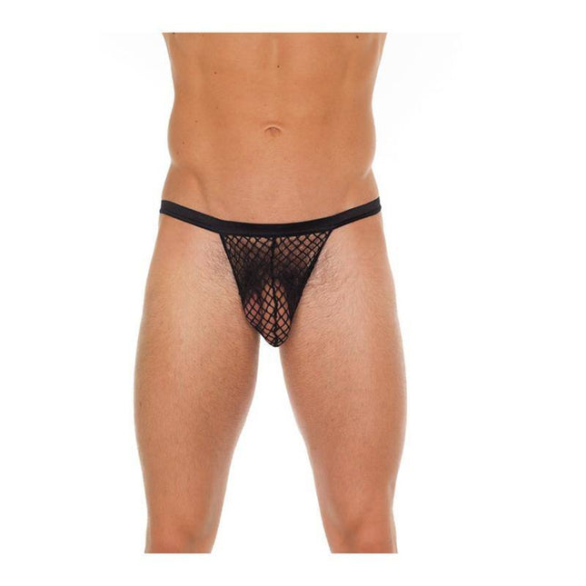 Black string fishnet thong one size 100% polyamide