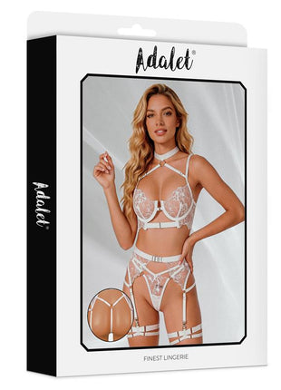 Hyacinth Bra Garter Set with Thong White