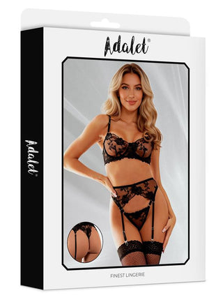 Penelope Bra Garter Set with Thong Black