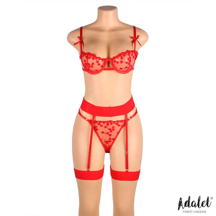 Yvonne bra thong and garter belt Set with Hearts Red