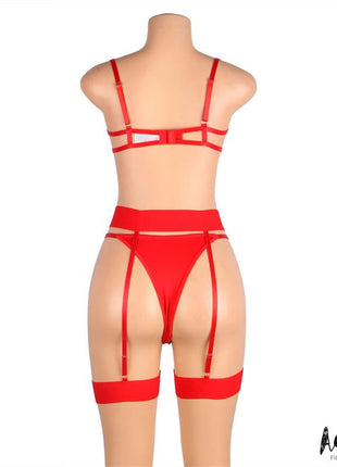 Yvonne bra thong and garter belt Set with Hearts Red