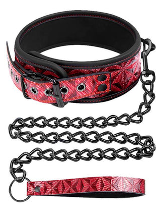 Adjustable Collar With Leash Diamond Vegan Leather