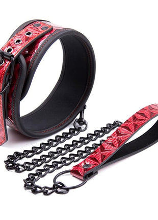 Adjustable Collar With Leash Diamond Vegan Leather