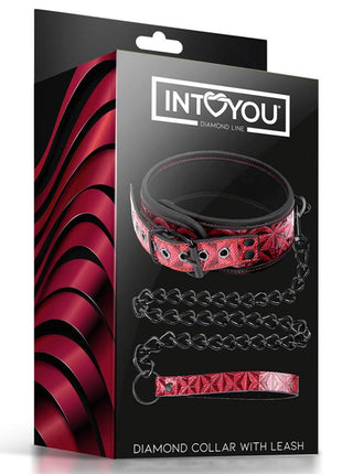 Adjustable Collar With Leash Diamond Vegan Leather